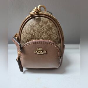 Coach Mini Backpack Bag Charm Keychain Signature Canvas Brown
